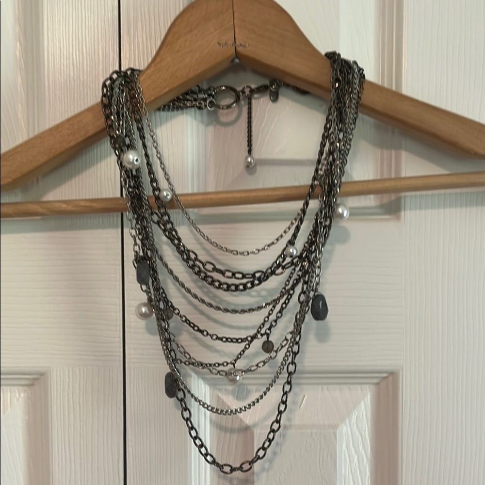 Silver and Black Metal Layered Necklace
